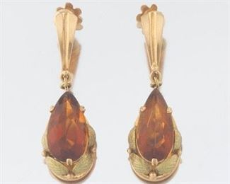 Pair of Retro Gold and Citrine Earrings 