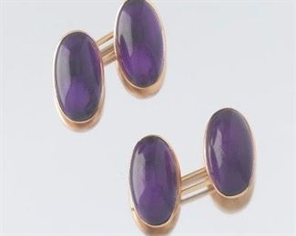 Pair of Victorian Rose Gold and Amethyst Cufflinks 