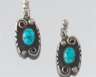 Pair of Silver and Turquoise Pendant Earrings 