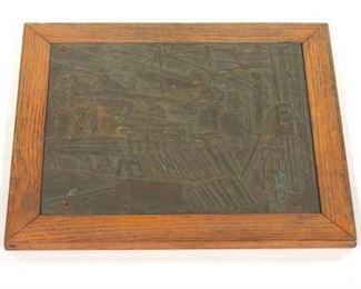 Patinated Cast Iron Plaque, Pittsburgh Steel Mill, Framed 