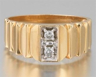 Piaget Style Gold and Diamond Stepped Design Ring 
