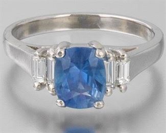 Platinum, Sapphire, and Diamond Ring, GIA Report 