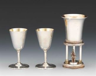 Reed Barton Pair of Gold Washed Sterling Silver Cordial and Offering Sterling Cup by Netafim 