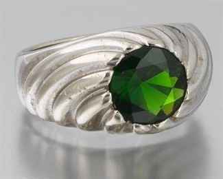 Retro Gold and Chrome Tourmaline Swirl Design Ring 