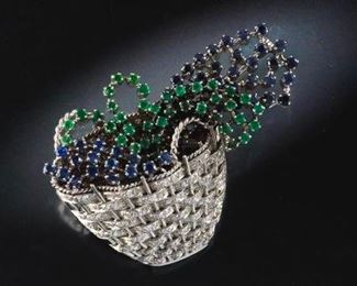 Retro Gold, Diamond, Sapphire and Emerald Basket 