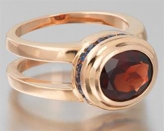 Rose Gold, Garnet and Blue Sapphire Fashion Ring 