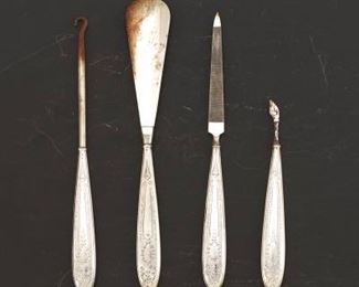 Set of Four Gentlemans Vanity Tools with Sterling Handles