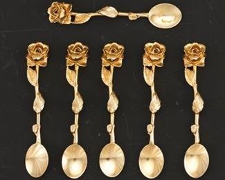 Set of Six Gold Washed Demitasse Spoons