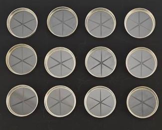 Set of Twelve Gorham Sterling Silver Crystal Coasters 