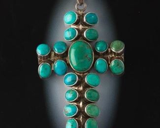 Sterling Silver and Turquoise Artisan Oversized Cross 