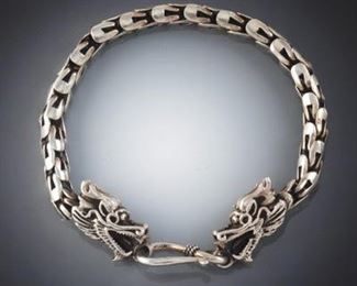 Sterling Silver Double Dragon Head Bracelet 