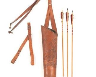 Tandy Leather Hand Crafted Archery Quiver, with Three Arrows 