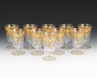 Ten Moser Antique Optic Glass and Gold Goblets 