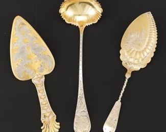 Three Gold Washed Sterling Serving Utensils