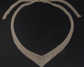 Tiffany Co. Elsa Peretti Sterling Silver Mesh Necklace, Presentation Pouch and Box 