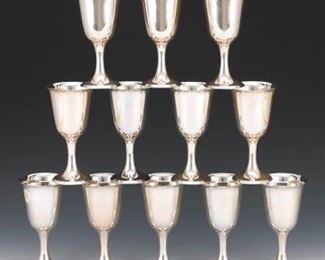 Twelve Peruvian Sterling Silver Wine Goblets 