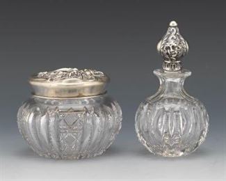 Two Crystal and Sterling Silver Dresser Containers