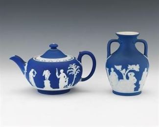 Two Wedgwood Jaspeware Items, The Portland Vase and Teapot 
