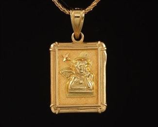 UnoaErre Italian Gold Angel Pendant with Prayer on Chain 