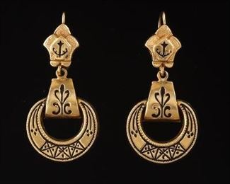 Victorian Gold and Enamel Pendant Earrings 