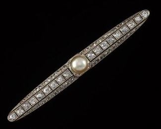 Victorian Gold, Diamond, and Pearl Bar Pin