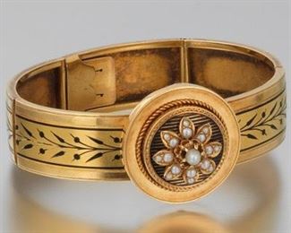 Victorian Gold, Enamel, and Pearl Bracelet 