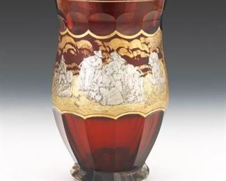 Victorian Ruby Red, Gold and Platinum Finish Bohemian Glass Vase, ca. Late 19th Century 