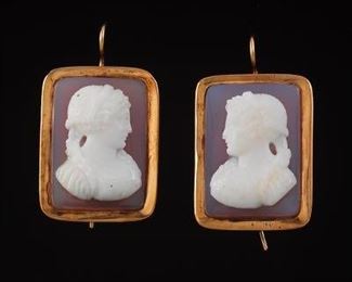Victorian Hardstone Cameo Earrings, ca.1890 
