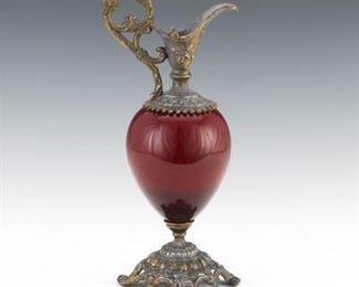 Victorian Silvered Metal and Glass Ewer 