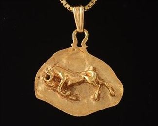 Vintage Ancient Roman or Greek Style Taurus Pendant on Chain 