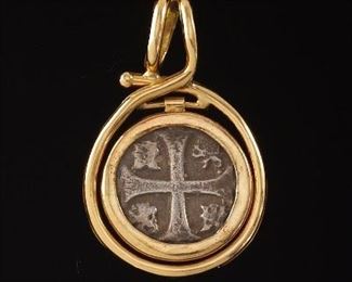 Vintage Custom Made Gold and Spanish Silver Coin Pendant 