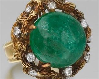 Vintage Hammerman Gold, Emerald and Diamond Ring 