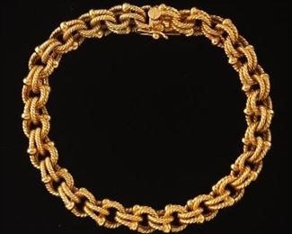 Vintage Italian Gold Fancy Textured Cord and Bead Link Bracelet 