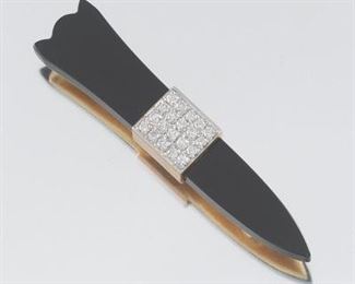 Vintage Onyx and Diamond Arrow Brooch 