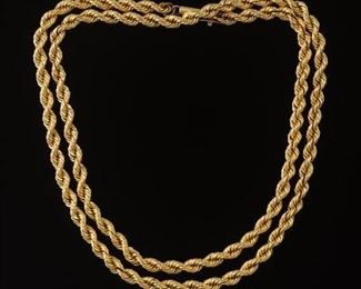 Vintage Solid Gold Twisted Rope Chain Necklace 