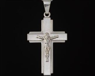 White Gold Cross Pendant on Chain 