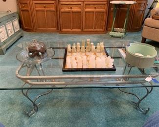 glass coffee table with matching end tables