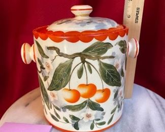 Czech Erphila Painted Cherries Cookie Jar Painted