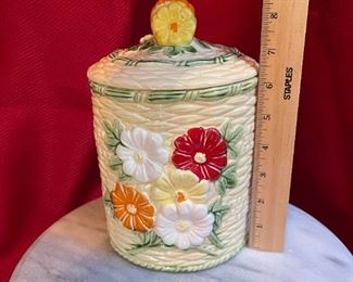 Vintage basket Weave Floral Cookie Jar