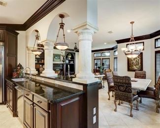 Marble table and 6 Upholstered chairs