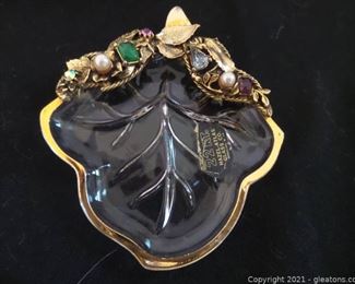 Vintage 24kt Atlas Glass Dish with Stones