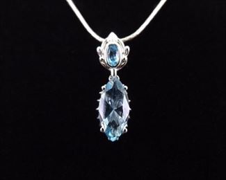 .925 Sterling Silver Faceted Topaz Dangle Pendant Necklace
