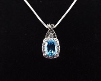.925 Sterling Silver Faceted Topaz Crystal Pendant Necklace
