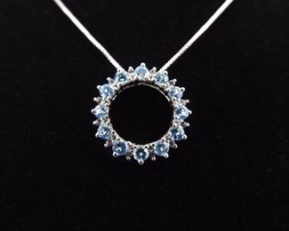 .925 Sterling Silver Topaz Crystal Hoop Pendant Necklace
