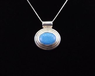.925 Sterling Silver Inlayed Sodalite Cabochon Pendant Necklace

