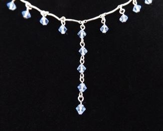 .925 Sterling Silver Topaz Crystal Dangle Bead Pendant Necklace

