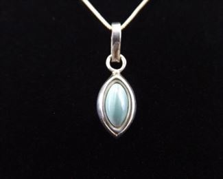 .925 Sterling Silver Blue Chrysoberyl Marquis Pendant Necklace
