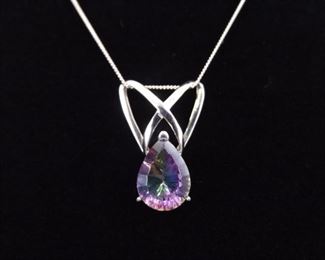 .925 Sterling Silver Large Pear Cut Alexandrite Crystal Slide Pendant Necklace
