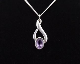 .925 Sterling Silver Oval Cut Amethyst Infinity Pendant Necklace
