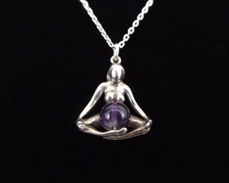 .925 Sterling Silver Amethyst Woman Pendant Necklace
